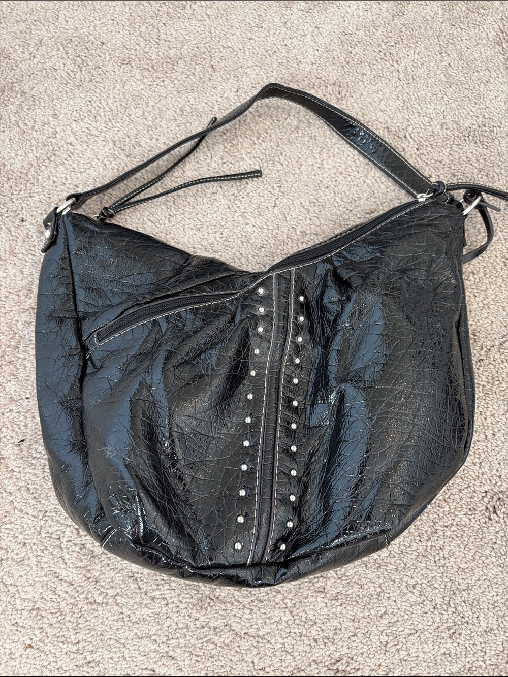 “RED” Black patten leather Stud-Accent Women’s Shoulder Bag